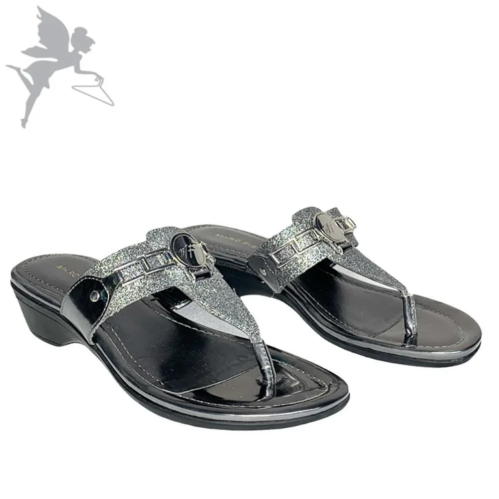 MARC FISHER Amina Metallic Dress Thong Wedge